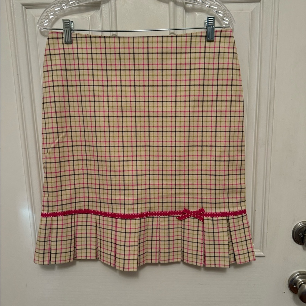 Sam TY Skirt Plaid Bow Pink & Cream Size 10 Cotton Blend Barbiecore